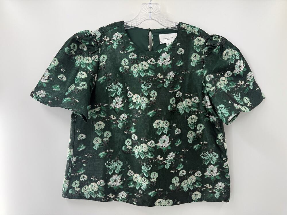 Tuckernuck Pomander Place Emerald Magnolia Floral Jacquard Lyla Top Large NWOT